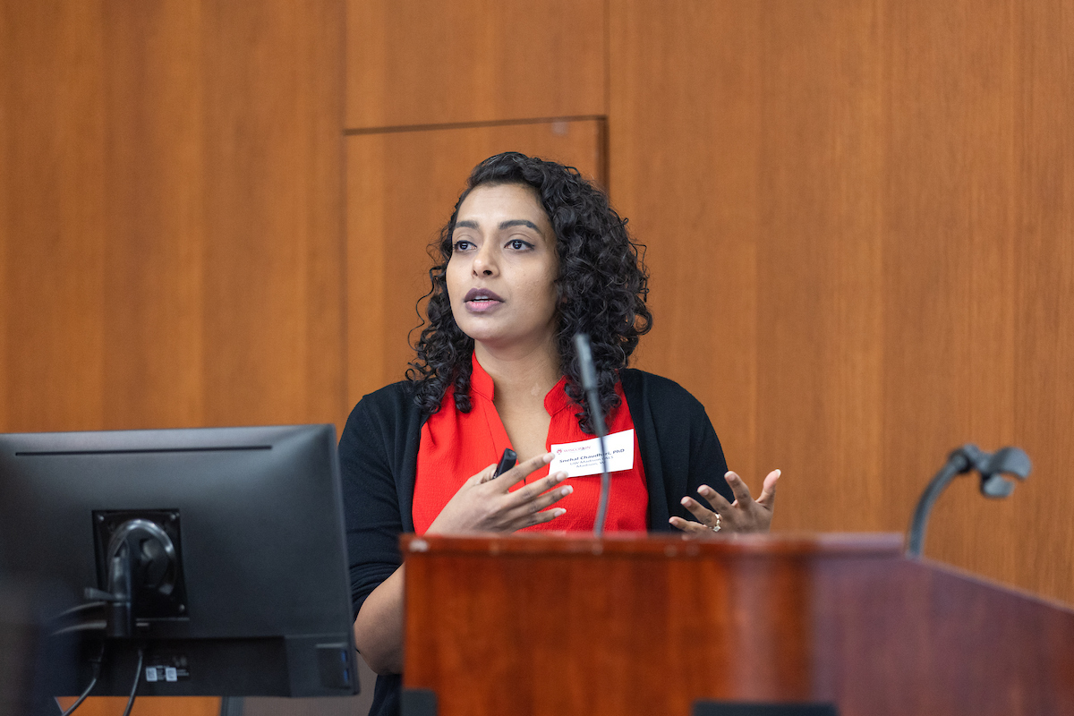 Snehal Chaudhari, PhD, gives her presentation.